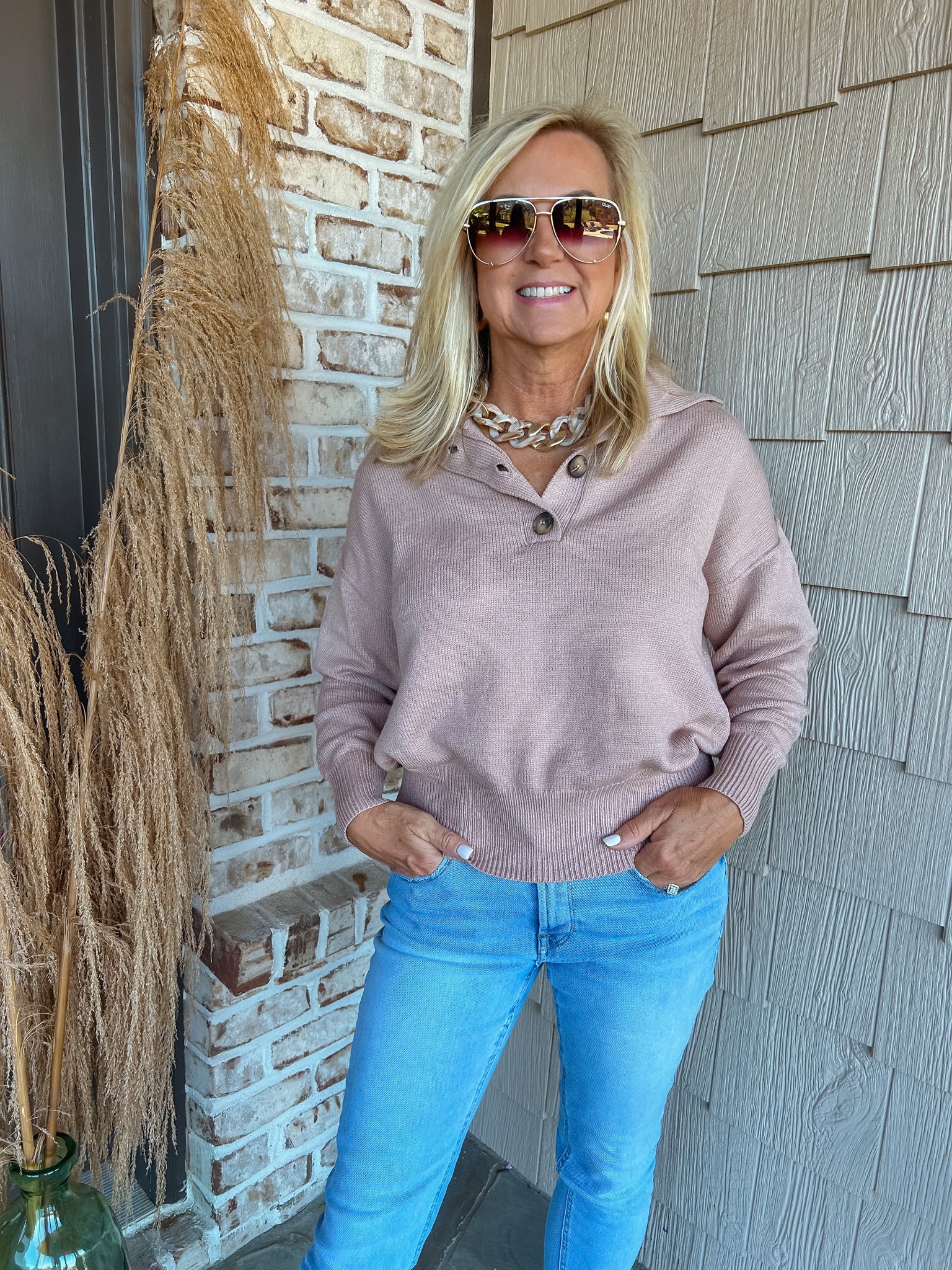Henley Taupe Pullover