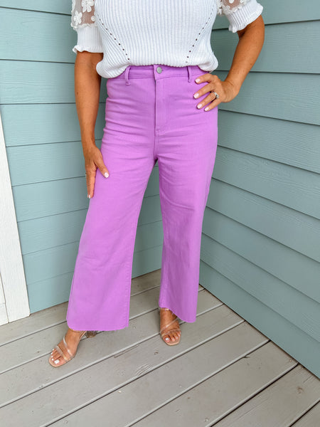 High Rise Lavender Wide Leg Cropped Jeans
