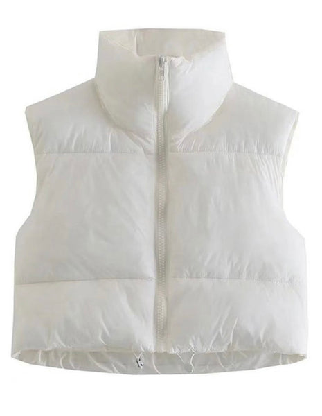 Cropped White Puffer Vest
