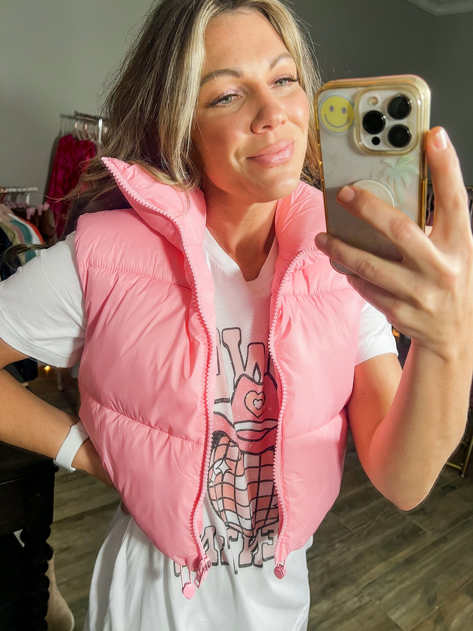 Cropped Pink Puffer Vest