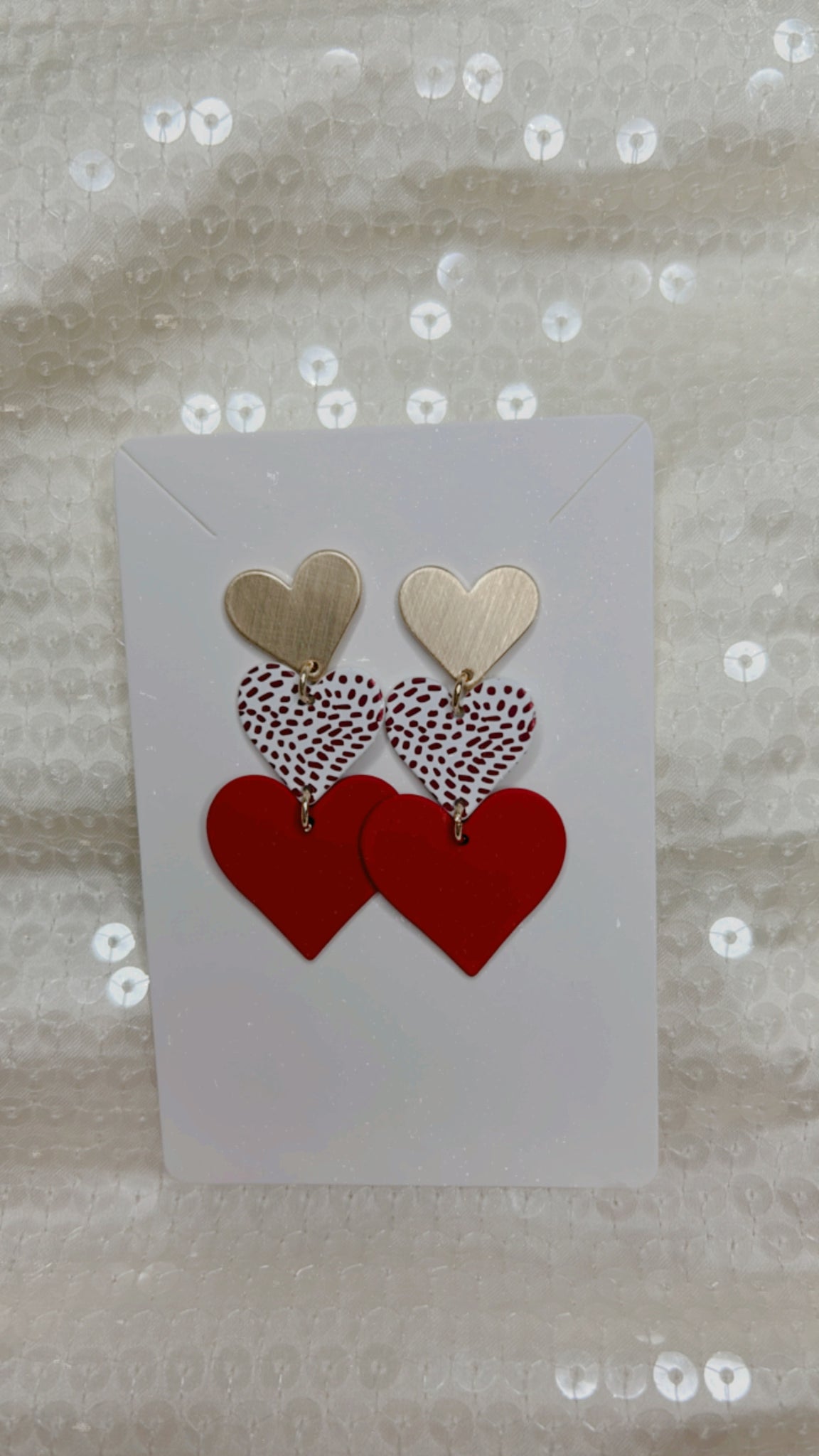 Red Triple Heart Color Coated Metal Earrings