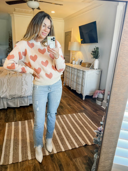 Loving You Is Easy Pink Heart Sweater