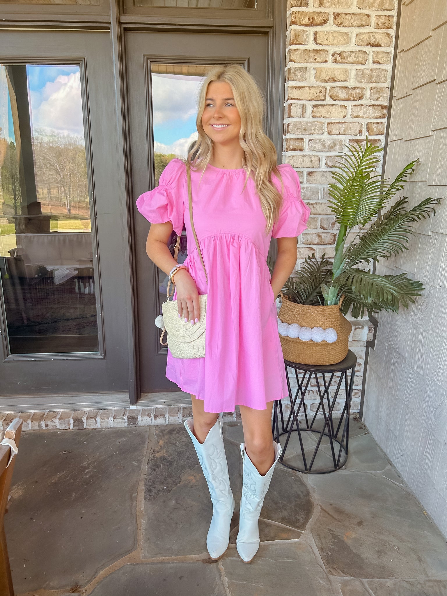 Wednesday We Wear Pink Bubble Sleeve Dress