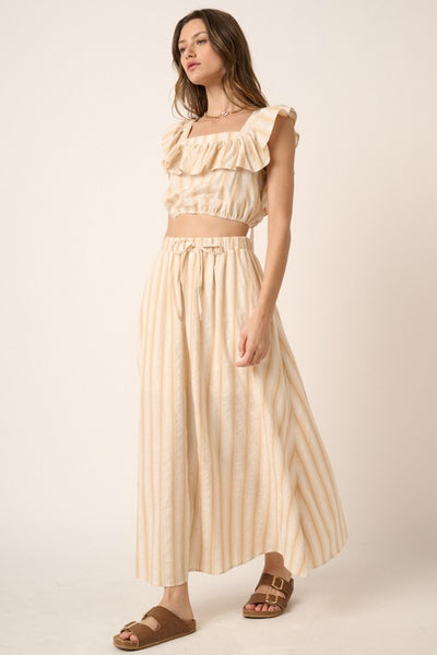 Stripe Ruffle Top With Maxi Length Skirt Set